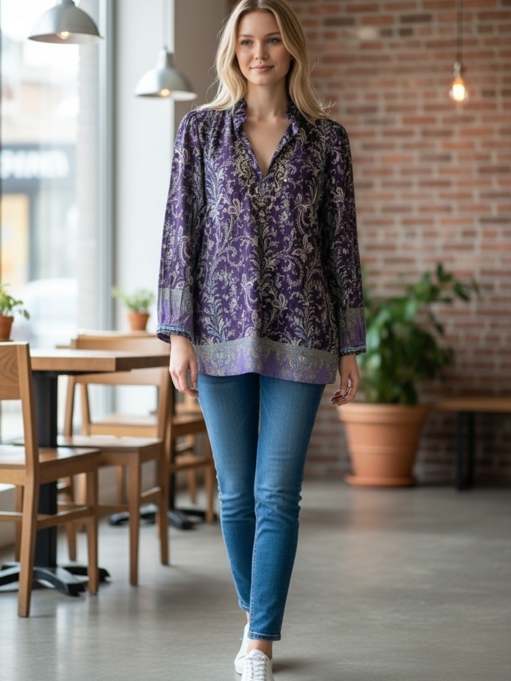 Robert Graham Purple Paisley Tunic Top Sz L